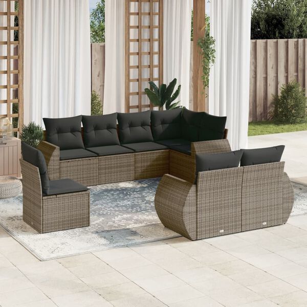 vidaXL 8 Piece Garden Sofa Set with Cushions Grey Poly Rattan