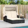 vidaXL Double Sun Lounger with Canopy and Cushions Black Poly Rattan