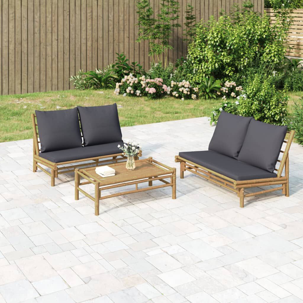 vidaXL Garden Bench with Dark Grey Cushions Bamboo