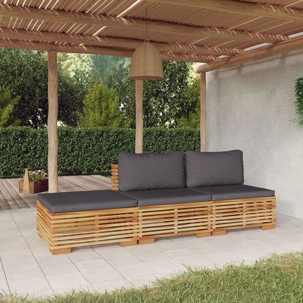vidaXL 3 Piece Garden Lounge Set with Cushions Solid Wood Teak