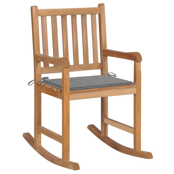 vidaXL Rocking Chair with Grey Cushion Solid Teak Wood