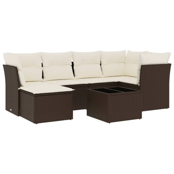 vidaXL 7 Piece Garden Sofa Set with Cushions Brown Poly Rattan