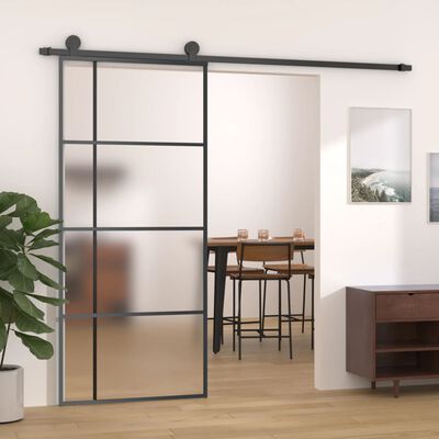 vidaXL Sliding Door Frosted ESG Glass and Aluminium 90x205 cm Black