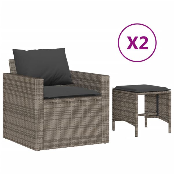 vidaXL 4 Piece Garden Sofa Set with Cushions Grey Poly Rattan