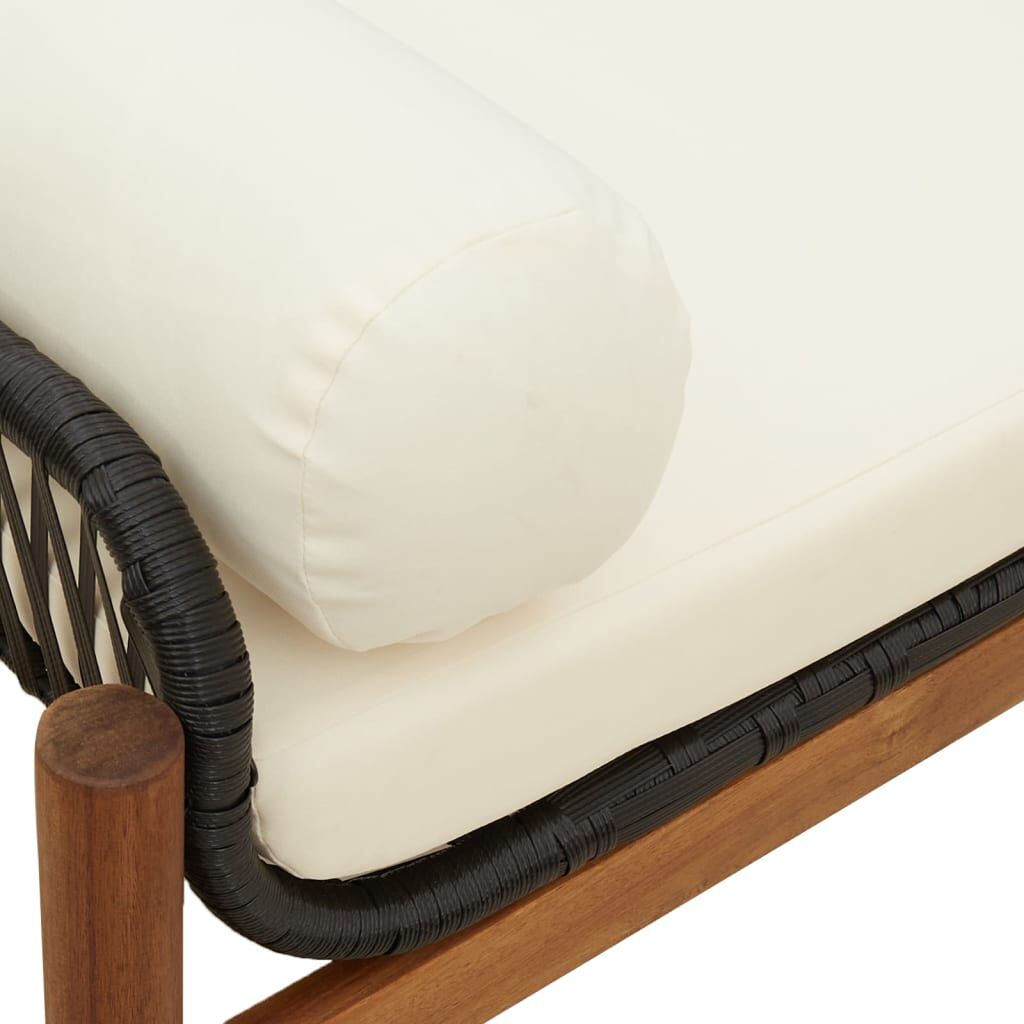 vidaXL Garden Bench with Cushion Black Poly Rattan Acacia
