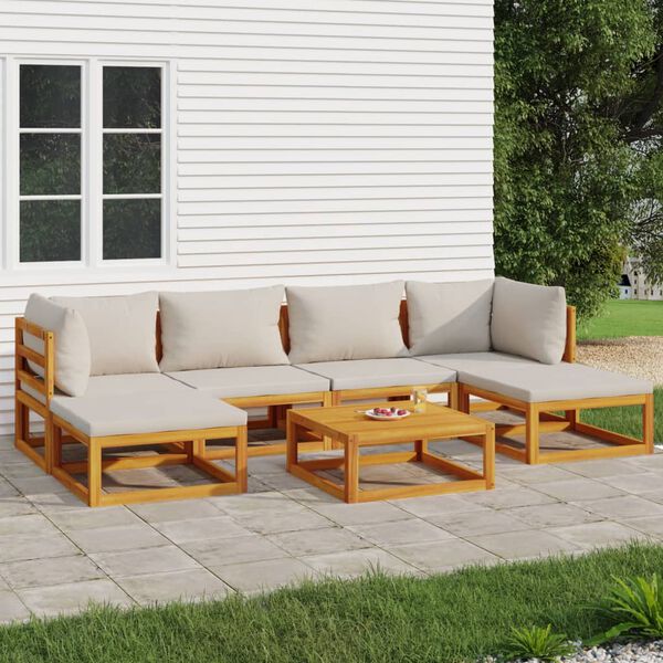 vidaXL 7 Piece Garden Lounge Set with Light Grey Cushions Solid Wood
