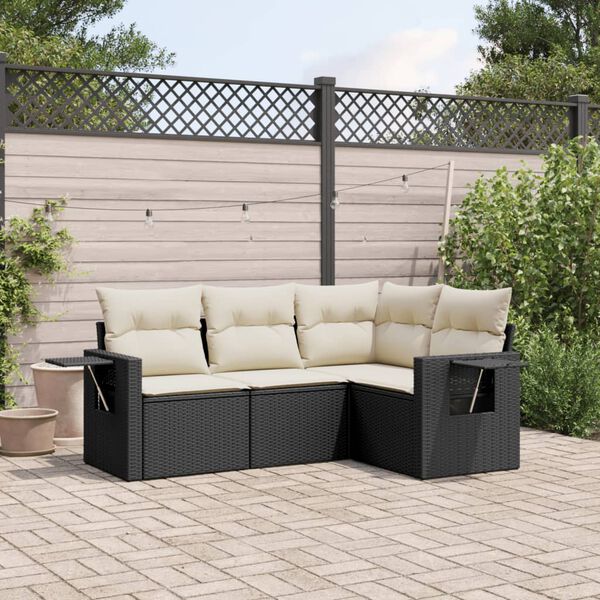 vidaXL 4 Piece Garden Sofa Set with Cushions Black Poly Rattan