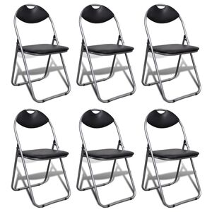 vidaXL Folding Dining Chairs 6 pcs Black Faux Leather and Steel
