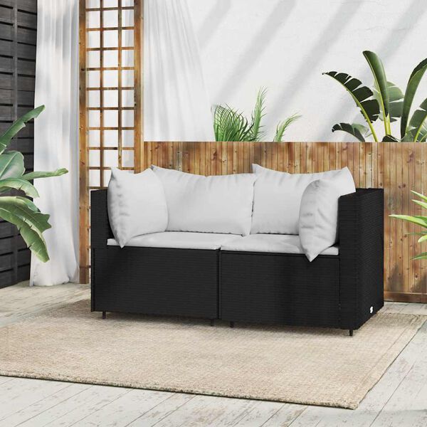 vidaXL Garden Corner Sofas with Cushions 2 pcs Black Poly Rattan