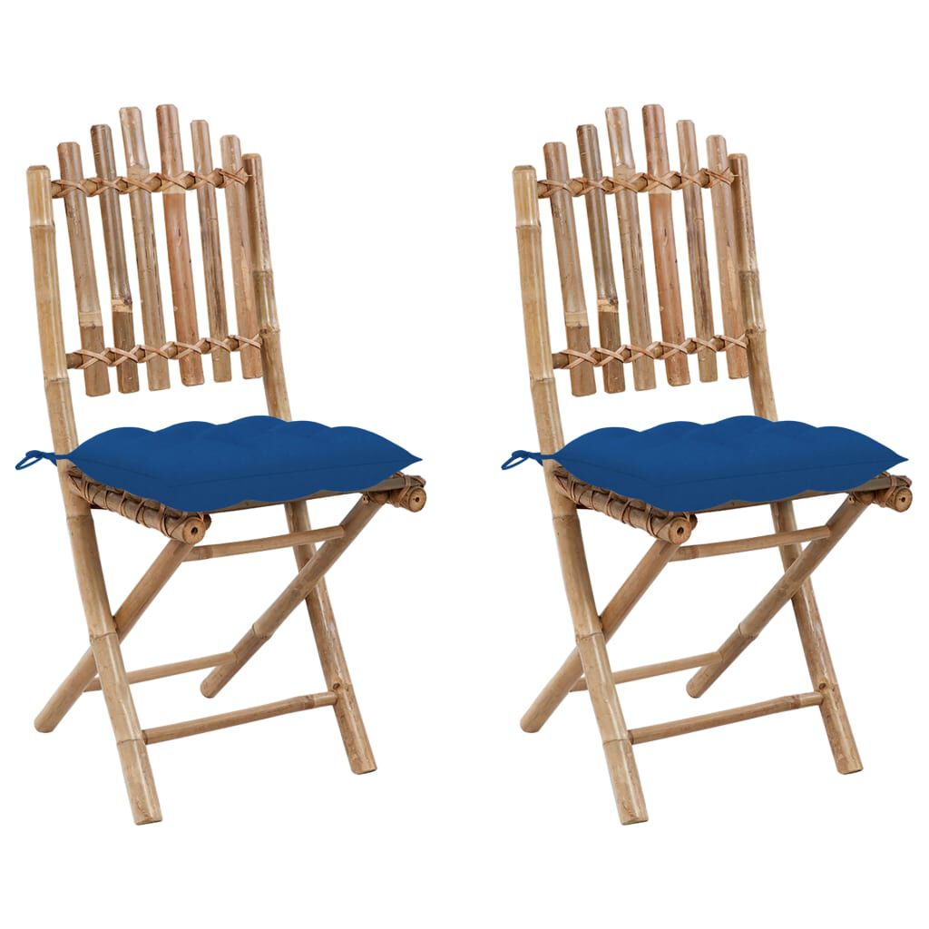 vidaXL Folding Garden Chairs 2 pcs with Cushions Bamboo