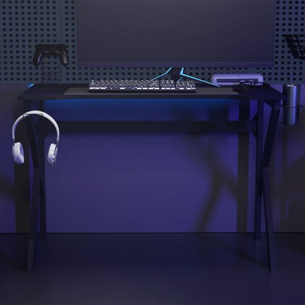 vidaXL Gaming Desk with K Shape Legs Black 110x60x75 cm