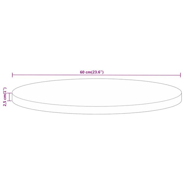 vidaXL Table Top Ø 60x2.5 cm Round Solid Wood Rough Mango
