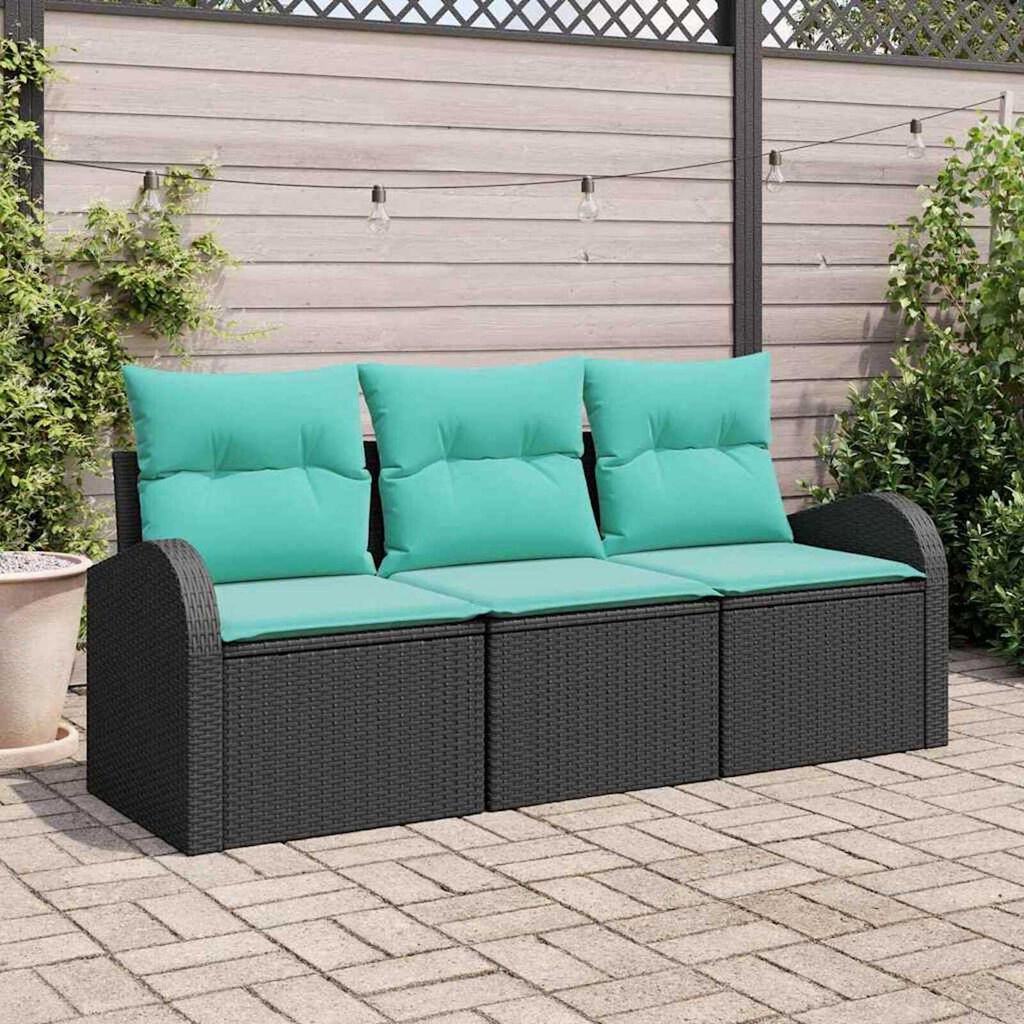 vidaXL Garden Sofa Set with Cushion 3 pcs Black Poly rattan