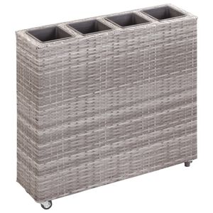 vidaXL Garden Raised Bed with 4 Pots 80x22x79 cm Poly Rattan Grey