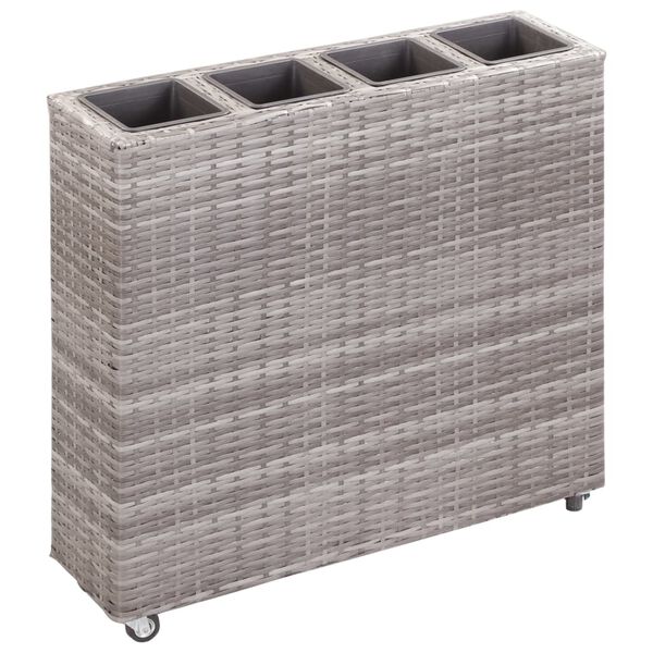 vidaXL Garden Raised Bed with 4 Pots 80x22x79 cm Poly Rattan Grey