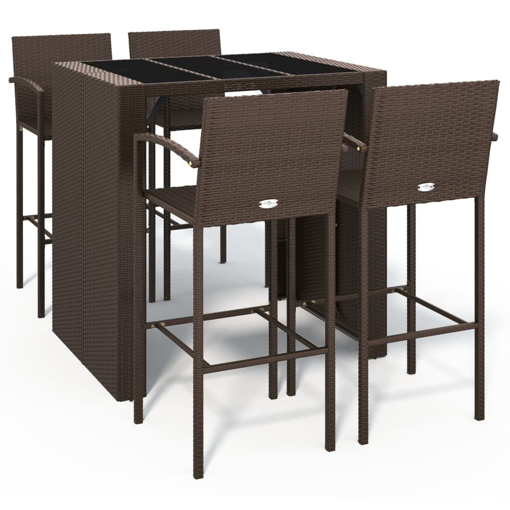 vidaXL 5 Piece Garden Bar Set Brown Poly Rattan
