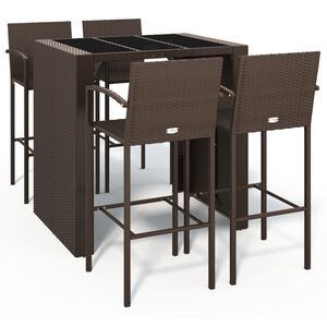 vidaXL 5 Piece Garden Bar Set Brown Poly Rattan