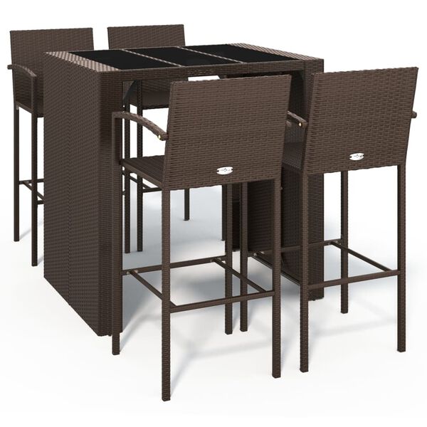 vidaXL 5 Piece Garden Bar Set Brown Poly Rattan