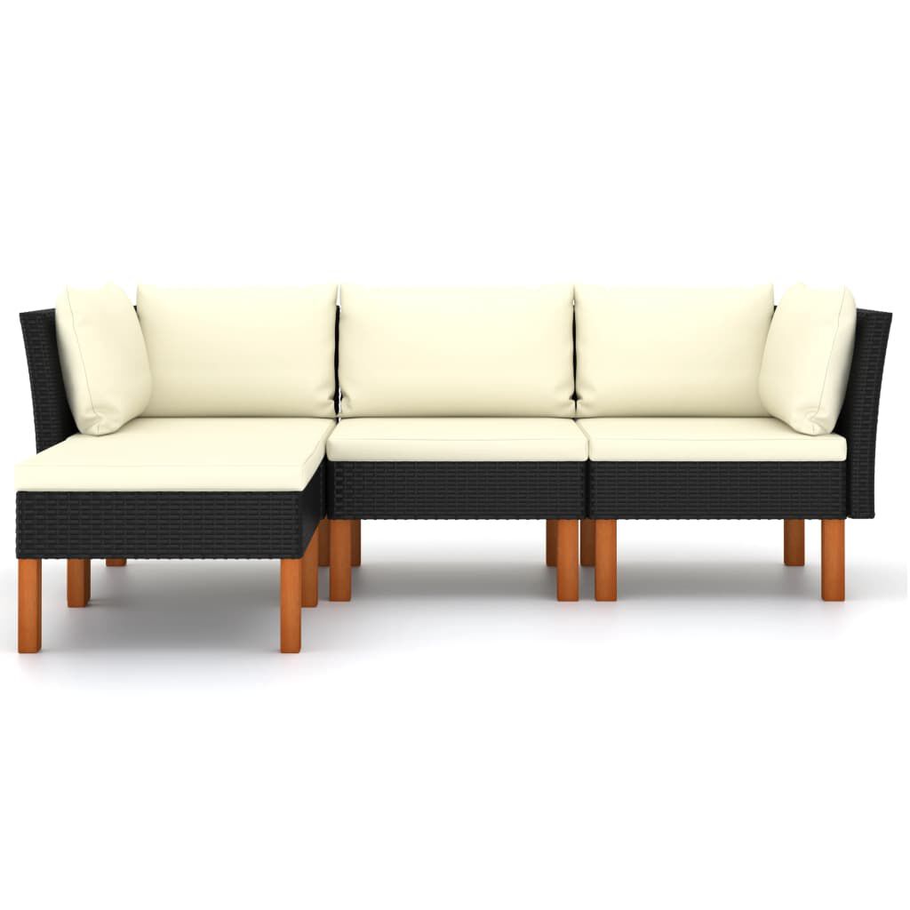 vidaXL 4 Piece Garden Lounge Set with Cushions Poly Rattan Black