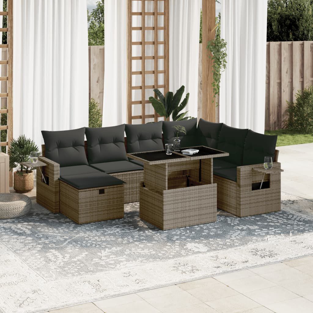 vidaXL 8 Piece Garden Sofa Set with Cushions Grey Poly Rattan