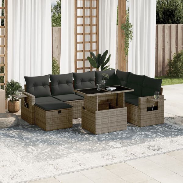 vidaXL 8 Piece Garden Sofa Set with Cushions Grey Poly Rattan
