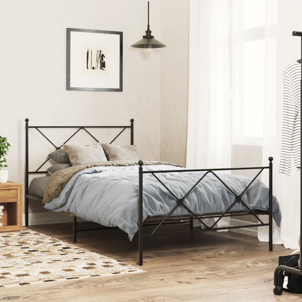 vidaXL Metal Bed Frame without Mattress with Footboard Black 100x200cm
