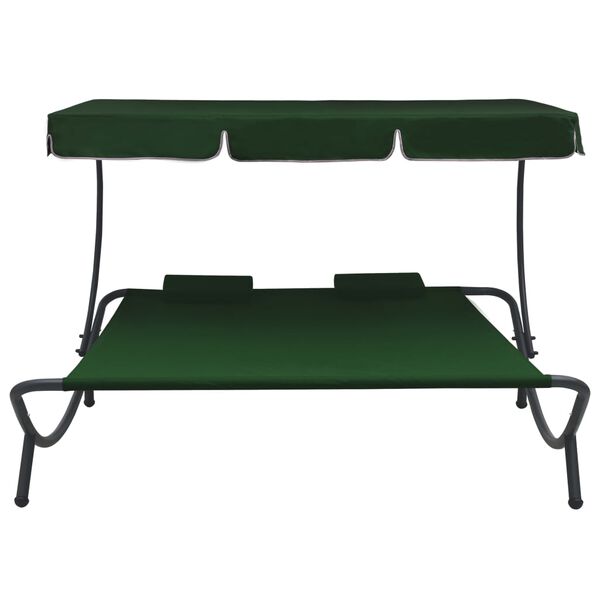 vidaXL Outdoor Lounge Bed with Canopy and Pillows Green