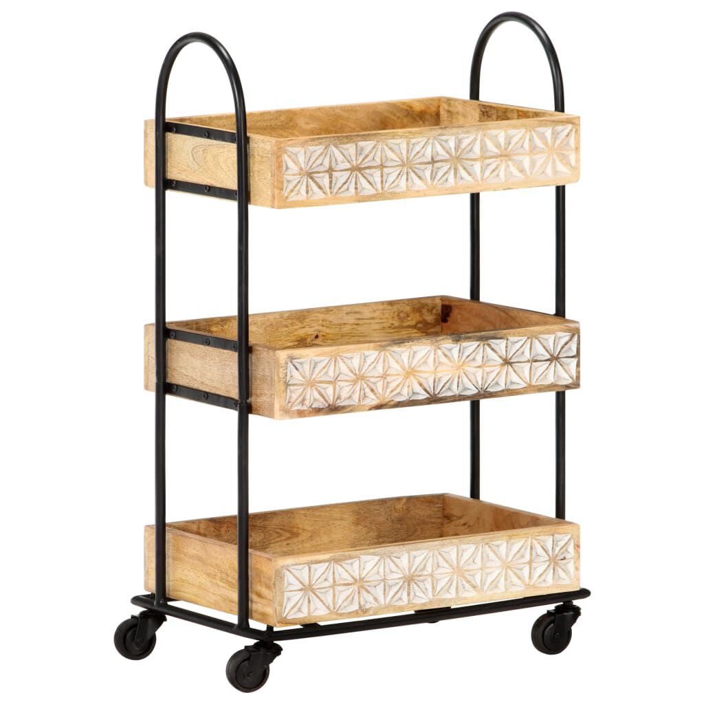 vidaXL 3-Tier Kitchen Trolley 46x30x76 cm Solid Mango Wood