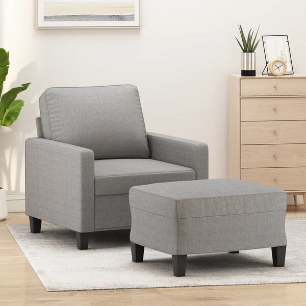 vidaXL Sofa Chair with Footstool Light Grey 60 cm Fabric