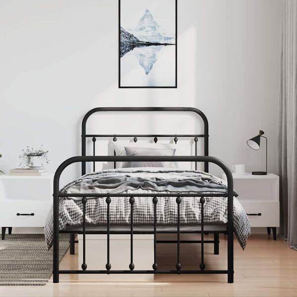 vidaXL Metal Bed Frame without Mattress with Footboard Black 100x190cm