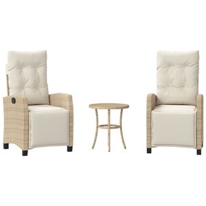 vidaXL 3 Piece Bistro Set with Cushions Beige Poly Rattan