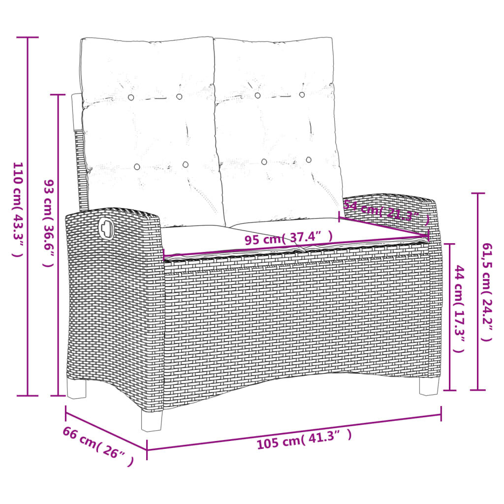 vidaXL 2 Piece Garden Dining Set with Cushions Black Poly Rattan