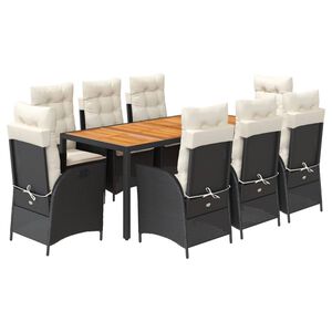 vidaXL 9 Piece Garden Dining Set with Cushions Black Poly Rattan