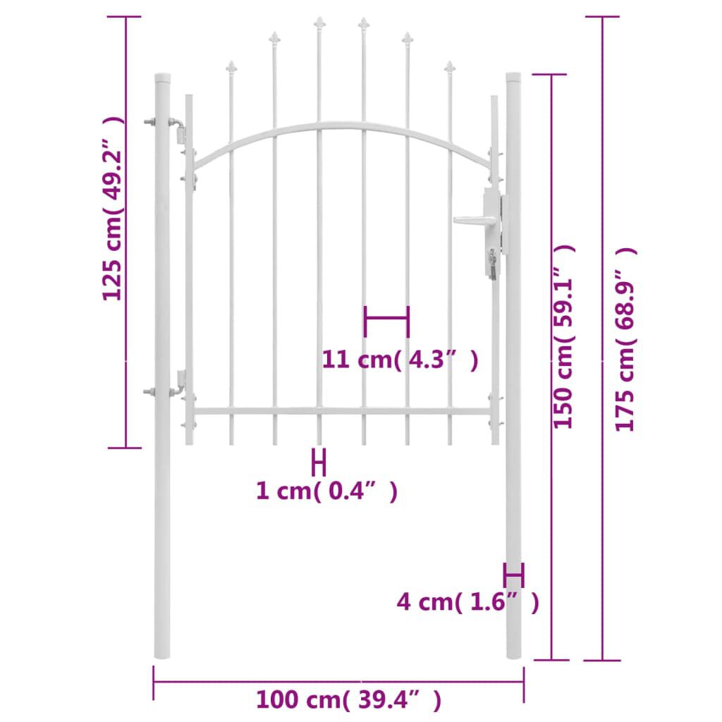 vidaXL Garden Gate Steel 1x1.75 m White