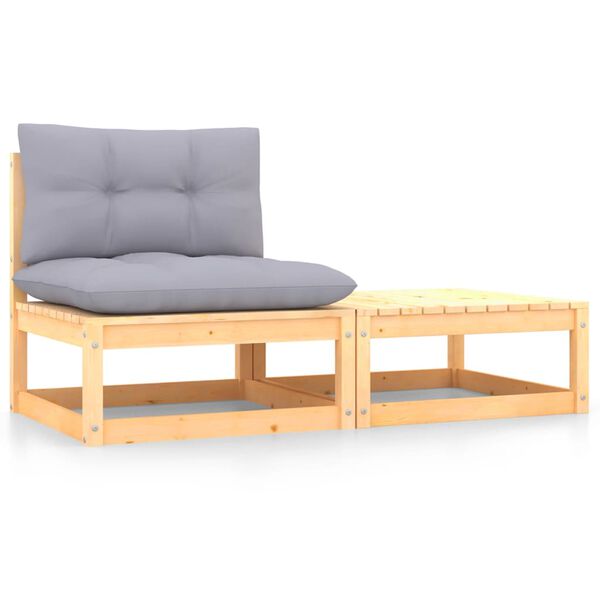 vidaXL 2 Piece Garden Lounge Set with Cushions Solid Pinewood