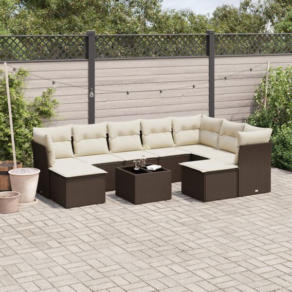 vidaXL 10 Piece Garden Sofa Set with Cushions Brown Poly Rattan