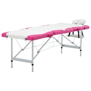 vidaXL 4-Zone Foldable Massage Table Aluminium White and Pink