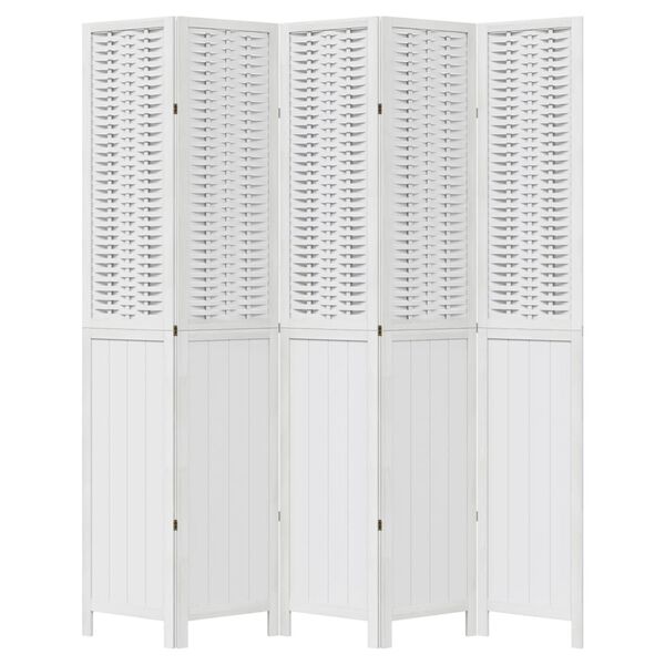 vidaXL Room Divider 5 Panels White Solid Wood Paulownia