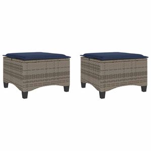 vidaXL Garden Stools with Cushions 2 pcs Grey 55x55x36 cm Poly Rattan