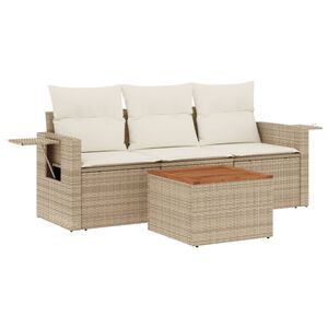 vidaXL 4 Piece Garden Sofa Set with Cushions Beige Poly Rattan