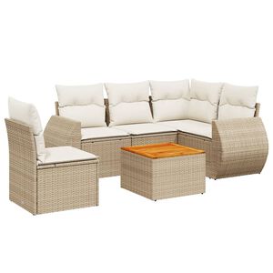 vidaXL 6 Piece Garden Sofa Set with Cushions Beige Poly Rattan