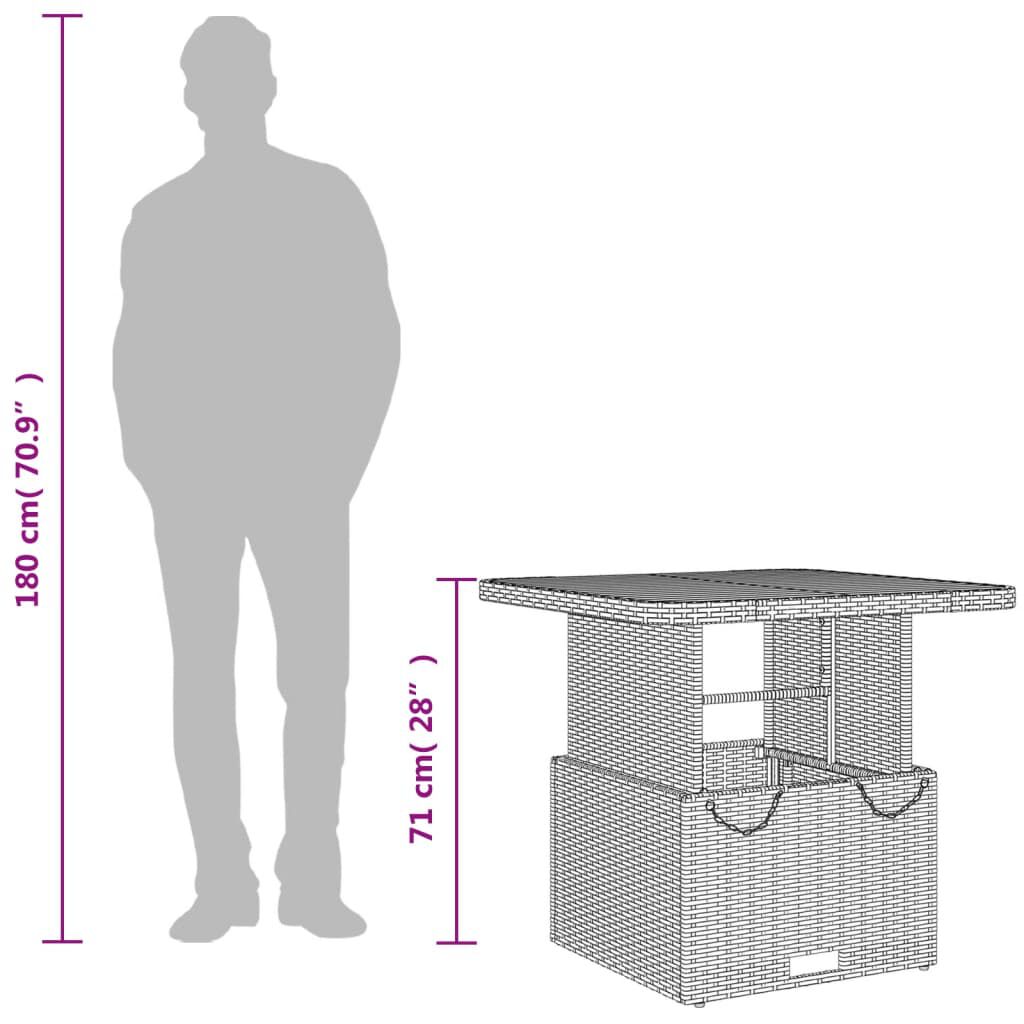 vidaXL Garden Table Grey 80x80x71 cm Poly Rattan and Acacia Wood