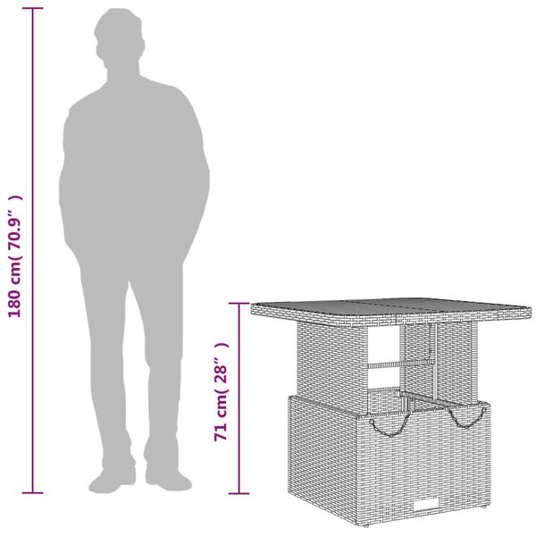 vidaXL Garden Table Grey 80x80x71 cm Poly Rattan and Acacia Wood