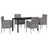 vidaXL Garden Dining Set with Cushion 5 pcs Grey Poly Rattan