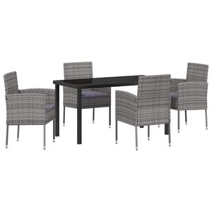 vidaXL Garden Dining Set with Cushion 5 pcs Grey Poly Rattan