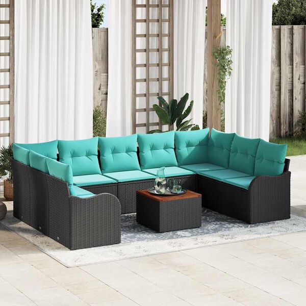 vidaXL Garden Sofa Set 10 pcs Black and turquoise