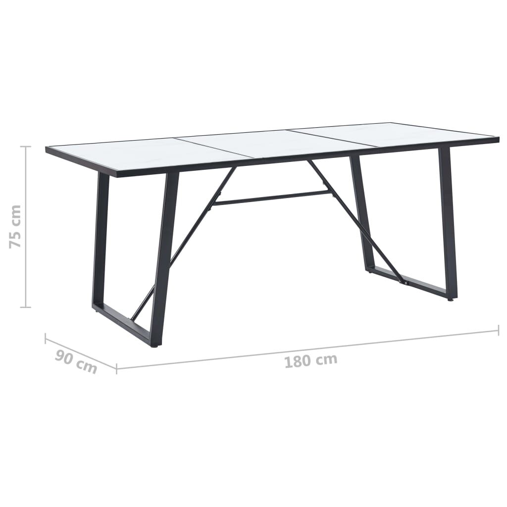 vidaXL Dining Table White 180x90x75 cm Tempered Glass