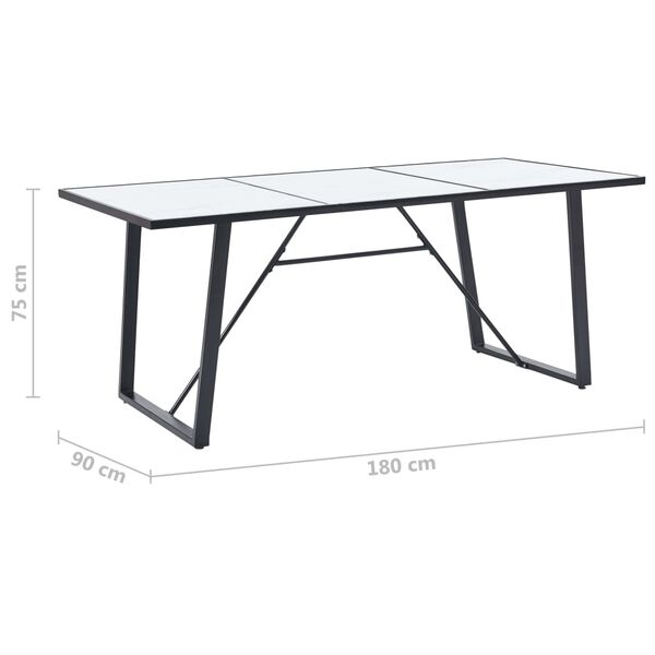 vidaXL Dining Table White 180x90x75 cm Tempered Glass