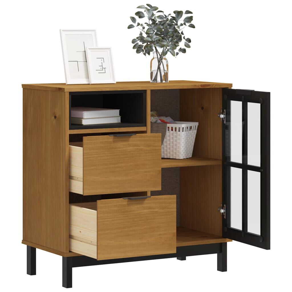 vidaXL Sideboard with Glass Door FLAM 80x40x80 cm Solid Wood Pine