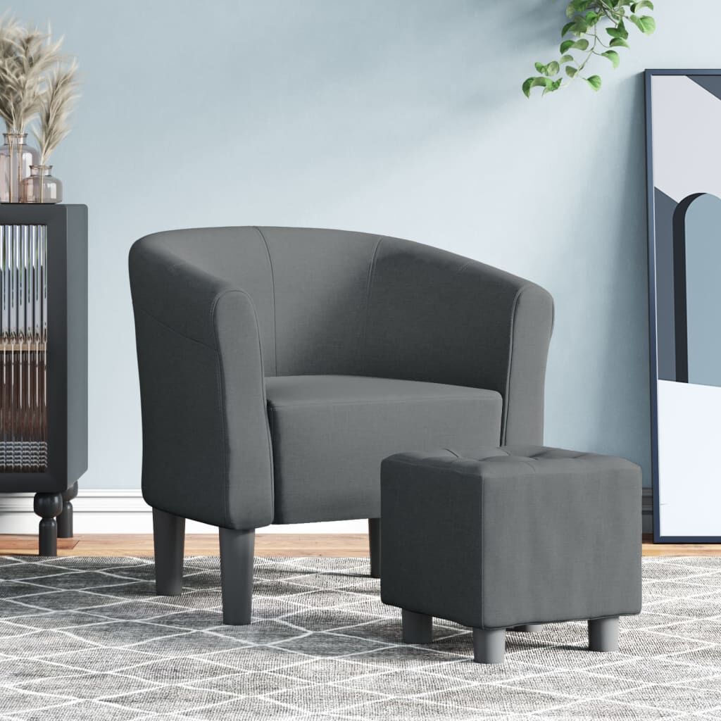 vidaXL Tub Chair with Footstool Dark Grey Fabric
